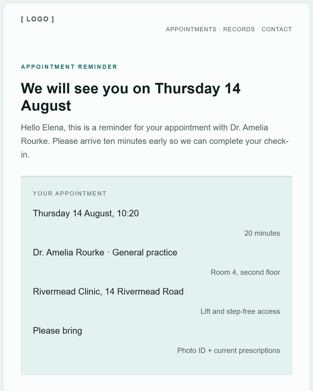 Preview of the Healthcare template